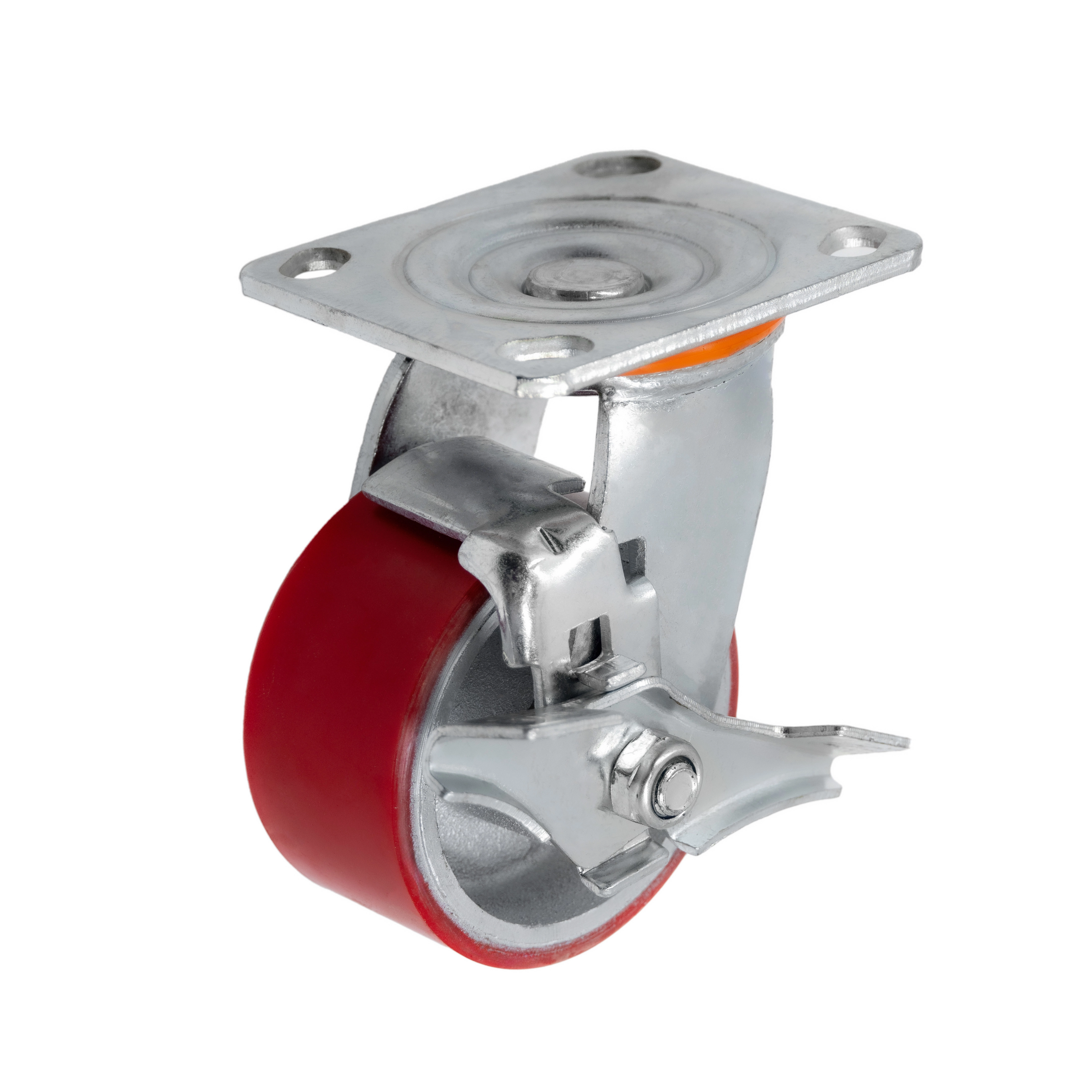 SCPB 42 - Большегрузное полиуретановое колесо 100 мм (поворот., тормоз, площадка, роликоподш.)