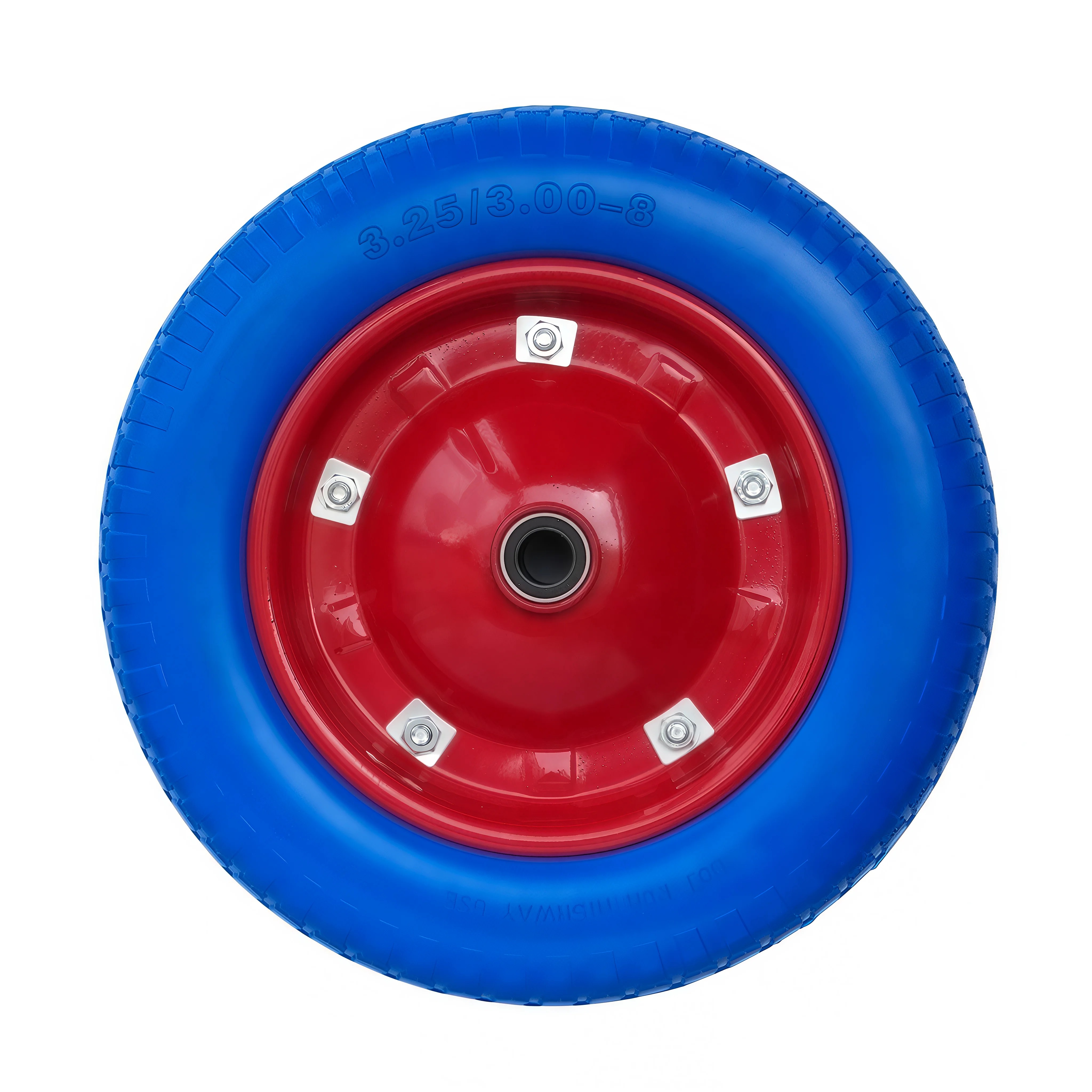 PU 2400-20b - Колесо для тачки / тележки полиуретановое бескамерное 3.25/3.00-8, диаметр 360 мм, ось 20 мм, металлический обод, симметричная ступица, шариковый подшипник