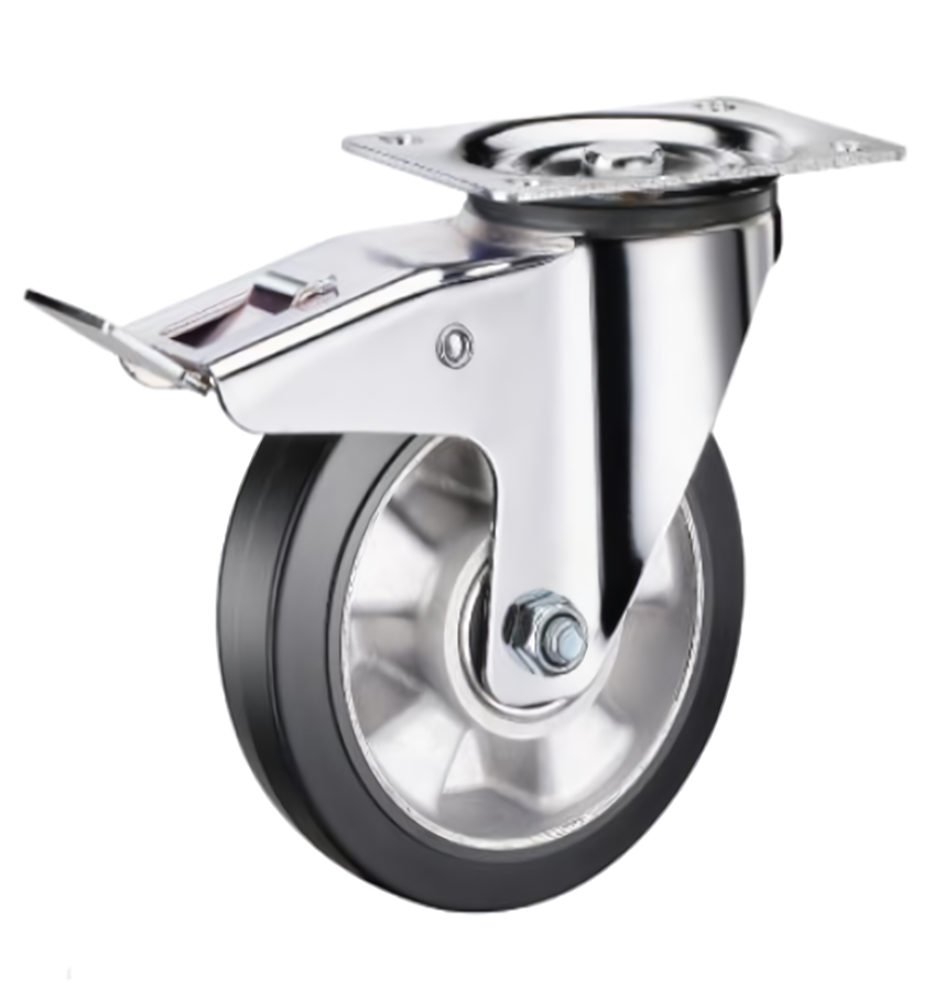 SCDLb 80 - Большегрузное колесо с алюминиевым ободом 200 мм (поворот., тормоз, площадка, черная резина, шарикоподш.)