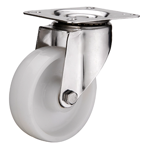 SCpn 42 SS - Большегрузное нейлоновое колесо 100*35мм (нерж.сталь, площ., пов, подш скольж.)