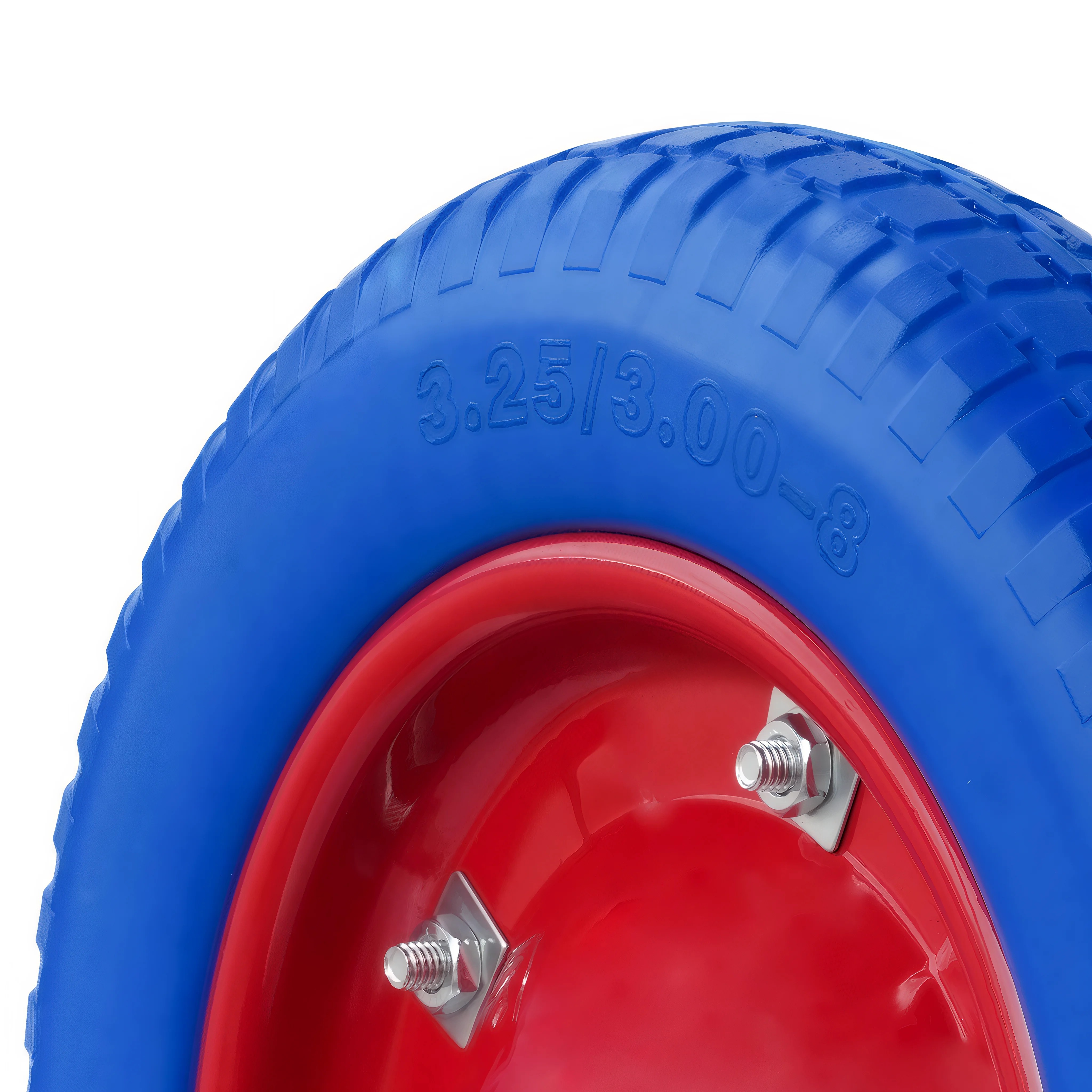 PU 2400-20b - Колесо для тачки / тележки полиуретановое бескамерное 3.25/3.00-8, диаметр 360 мм, ось 20 мм, металлический обод, симметричная ступица, шариковый подшипник