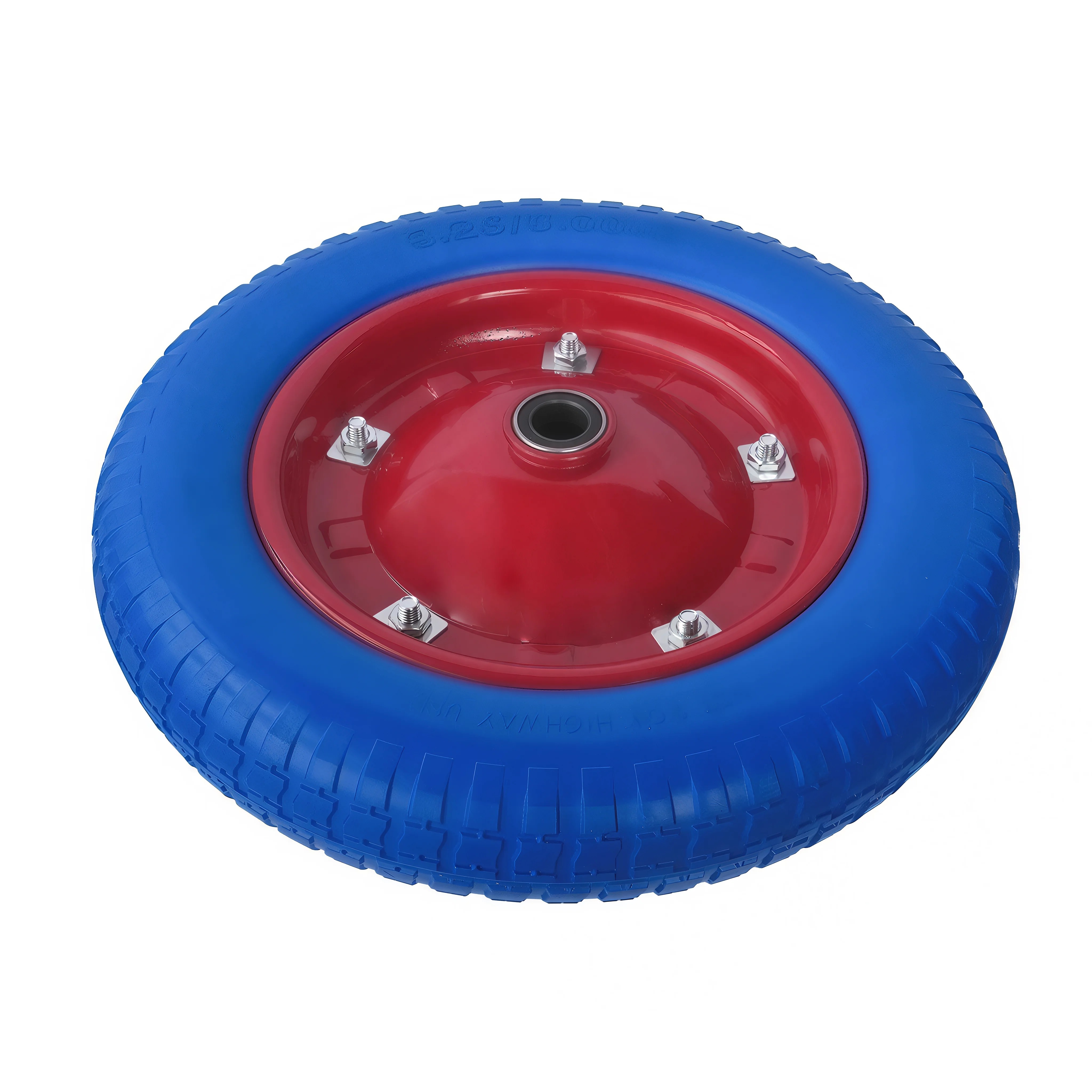 PU 2400-20b - Колесо для тачки / тележки полиуретановое бескамерное 3.25/3.00-8, диаметр 360 мм, ось 20 мм, металлический обод, симметричная ступица, шариковый подшипник