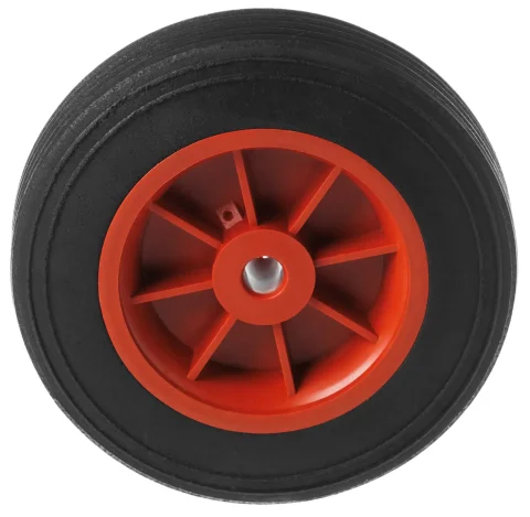 SR 1104-12 - Колесо для тачки / тележки литое бескамерное, диаметр 150 мм, ось 12 мм, пластиковый обод, симметричная ступица, втулка скольжения