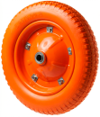 PU 2401-12 - Колесо для тачки / тележки полиуретановое бескамерное 3.25-8, диаметр 360 мм, ось 12 мм, металлический обод, симметричная ступица, шариковый подшипник