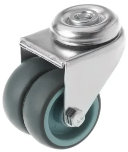 SChnd 25 - Сдвоенное мебельное колесо 50 мм (под болт, серая резина, подш. скольж.)